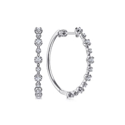 14K White Gold 30mm Classic Diamond Hoop Earrings