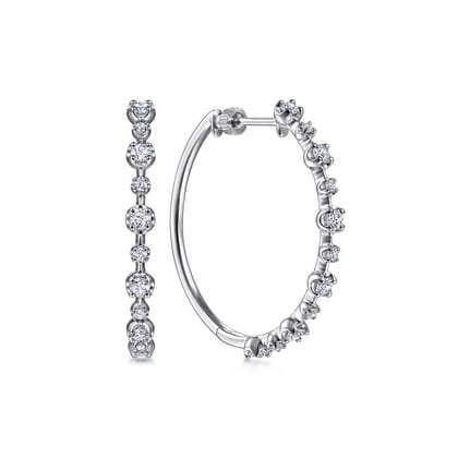 14K White Gold 30mm Classic Diamond Hoop Earrings