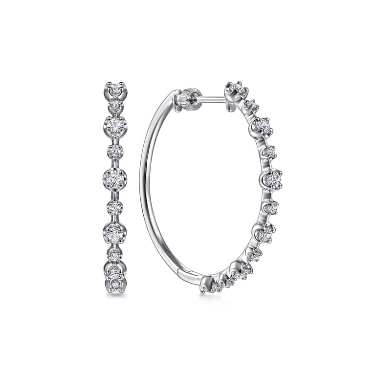 14K White Gold 30mm Classic Diamond Hoop Earrings - 0.75 ct - Shot 1