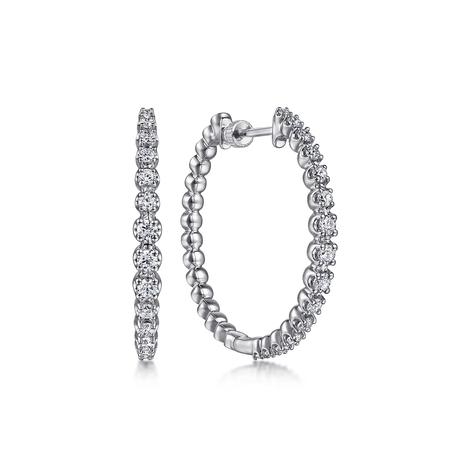 14K White Gold 30mm Diamond Classic Hoop Earrings - 0.95 ct - Shot 1