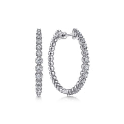 14K White Gold 30mm Diamond Classic Hoop Earrings