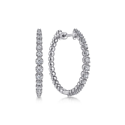 14K White Gold 30mm Diamond Classic Hoop Earrings
