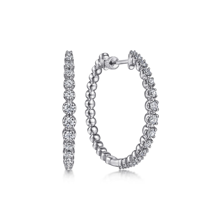 14K White Gold 30mm Diamond Classic Hoop Earrings - 0.95 ct - Shot 1