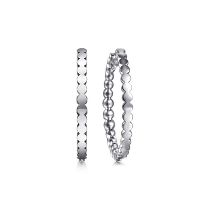 14K White Gold 30mm Diamond Classic Hoop Earrings