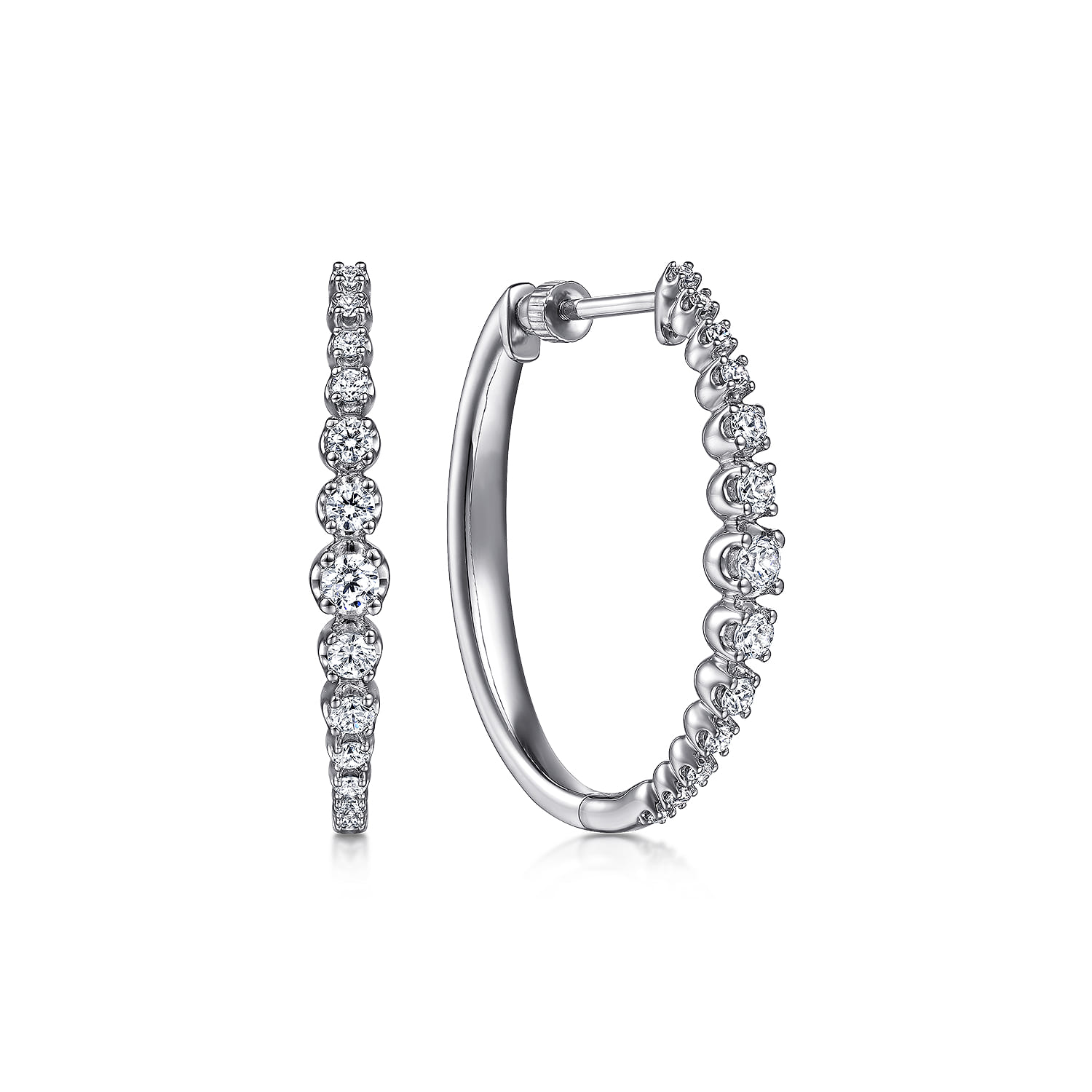 14K White Gold 30mm Diamond Classic Oval Hoop Earrings - 0.72 ct - Shot 1