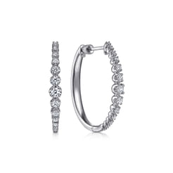 14K White Gold 30mm Diamond Classic Oval Hoop Earrings