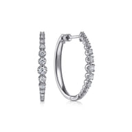 14K White Gold 30mm Diamond Classic Oval Hoop Earrings