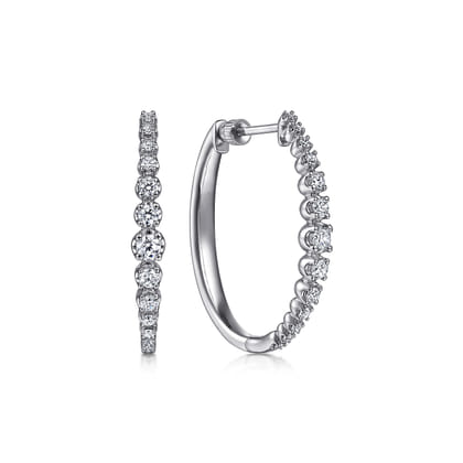 14K White Gold 30mm Diamond Classic Oval Hoop Earrings