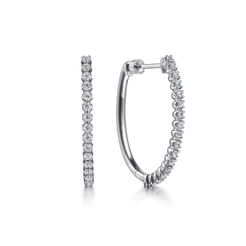 14K White Gold 30mm Diamond Hoop Earrings