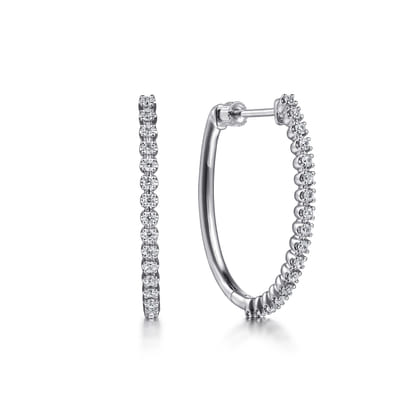 14K White Gold 30mm Diamond Hoop Earrings