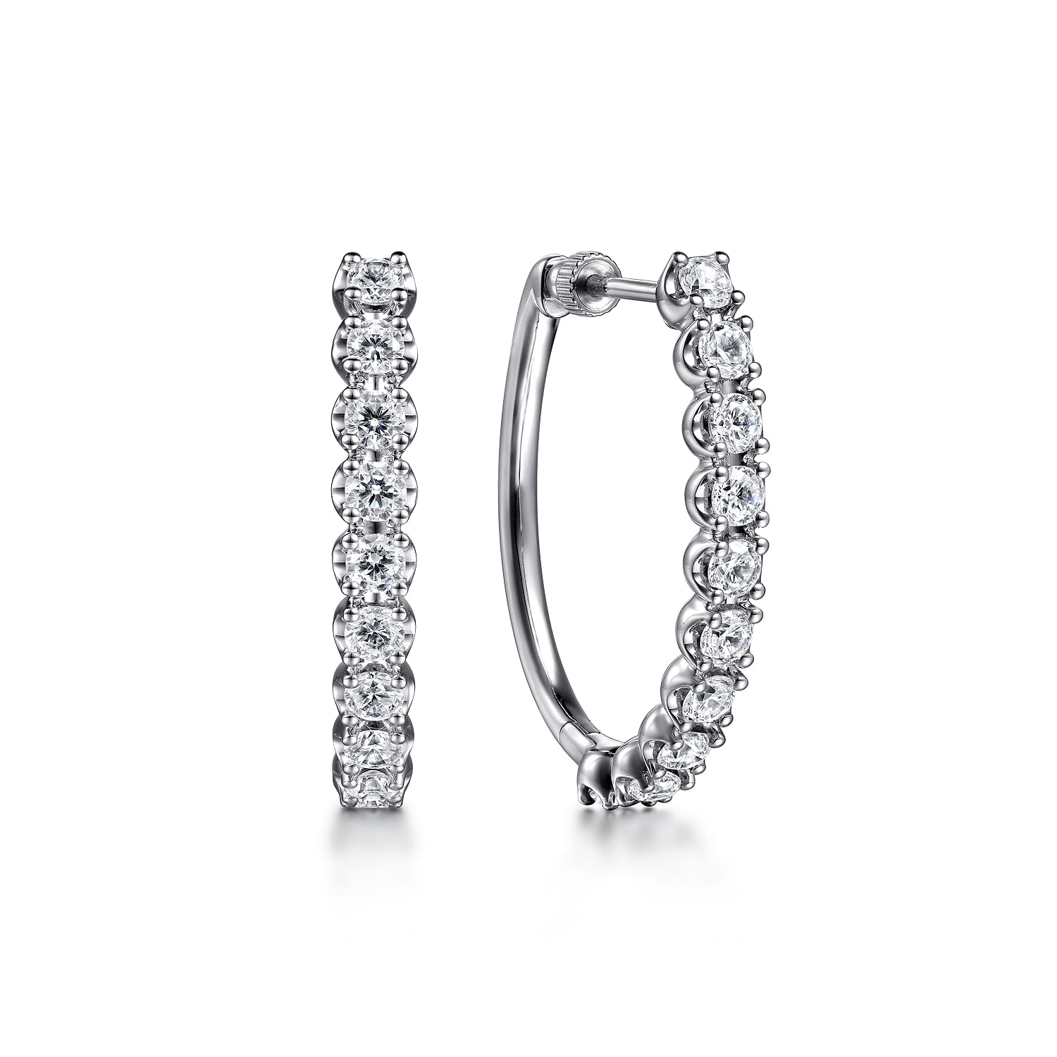 14K White Gold 30mm Diamond Hoop Earrings - 1.9 ct - Shot 1