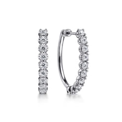 14K White Gold 30mm Diamond Hoop Earrings