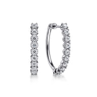 14K White Gold 30mm Diamond Hoop Earrings