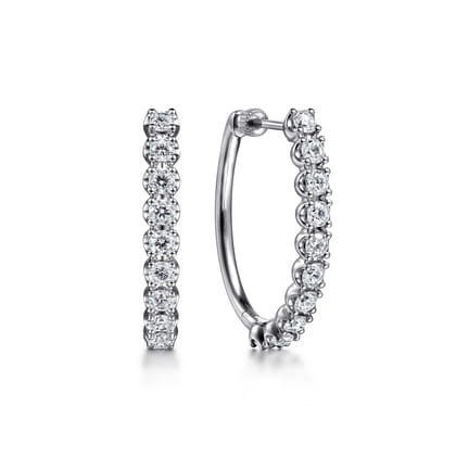 14K White Gold 30mm Diamond Hoop Earrings