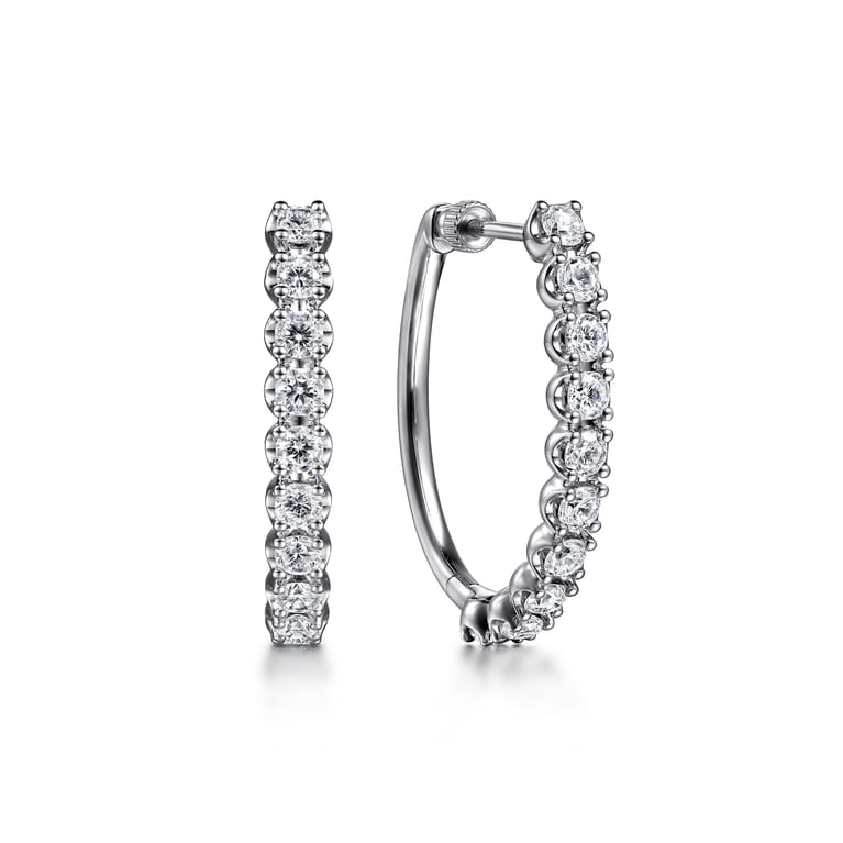 14K White Gold 30mm Diamond Hoop Earrings - 1.9 ct - Shot 1