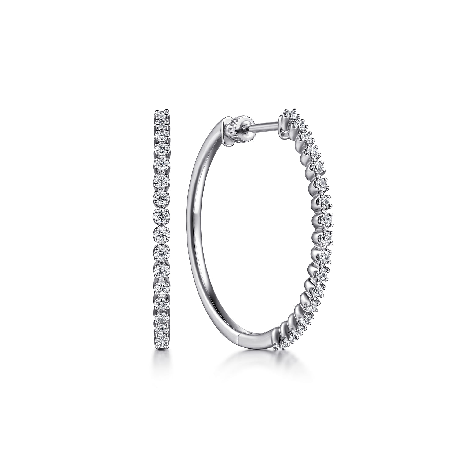 14K White Gold 30mm Diamond Hoop Earrings - 0.5 ct - Shot 1