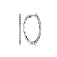 14K White Gold 30mm Diamond Hoop Earrings