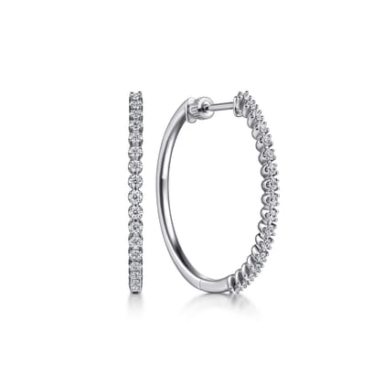 14K White Gold 30mm Diamond Hoop Earrings