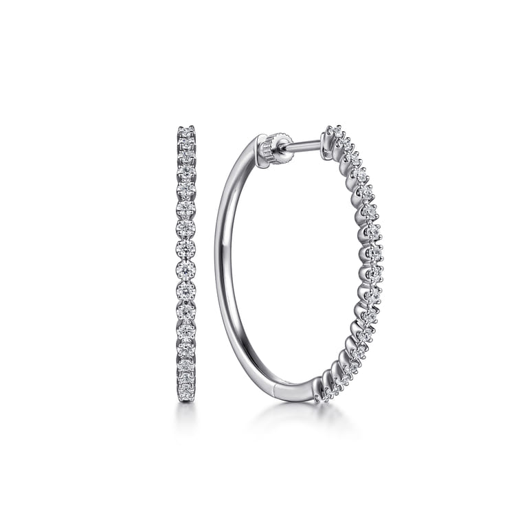14K White Gold 30mm Diamond Hoop Earrings - 0.5 ct - Shot 1