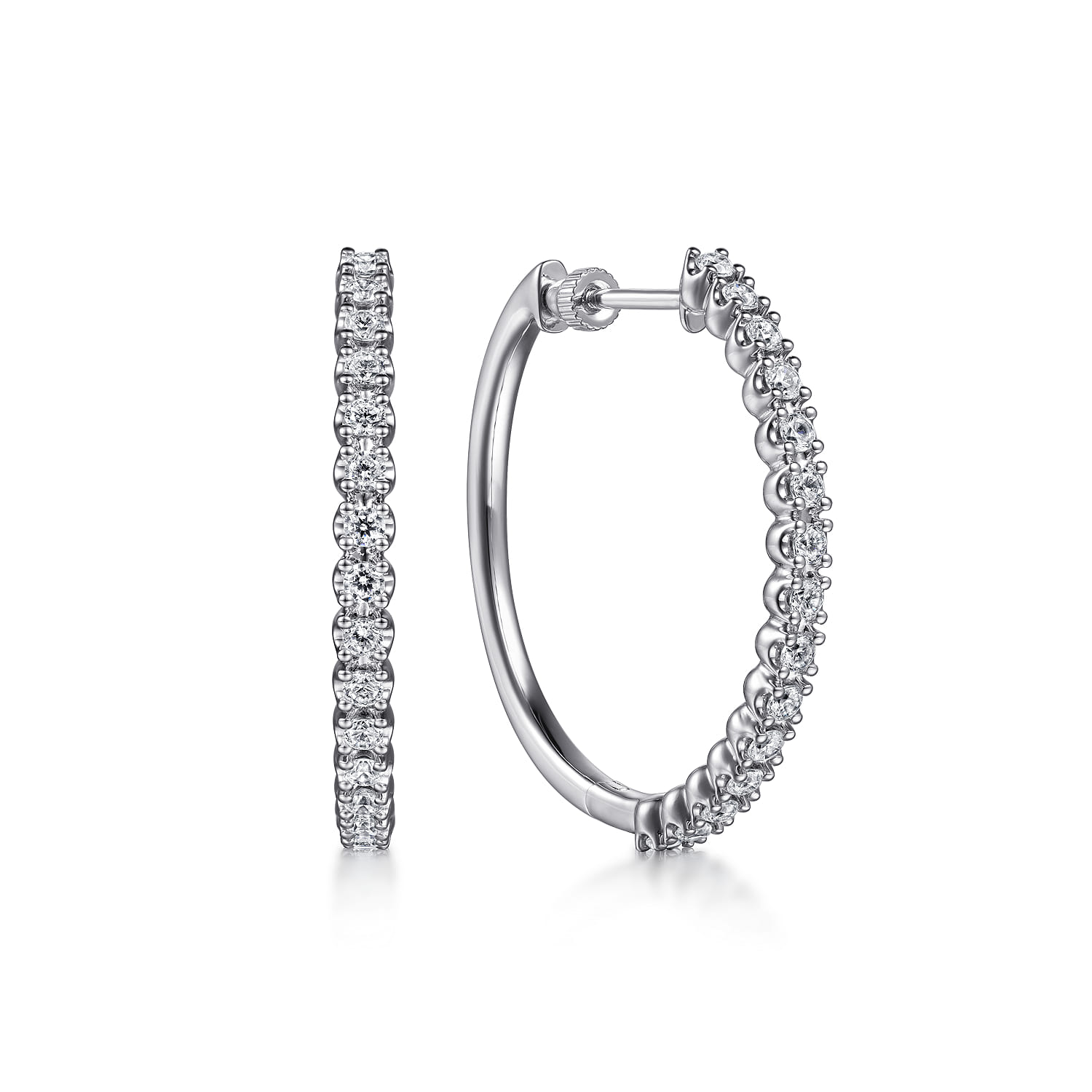 14K White Gold 30mm Diamond Hoop Earrings - 0.95 ct - Shot 1