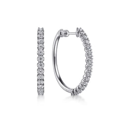 14K White Gold 30mm Diamond Hoop Earrings