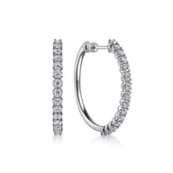 14K White Gold 30mm Diamond Hoop Earrings