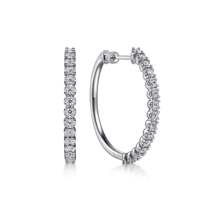 14K White Gold 30mm Diamond Hoop Earrings