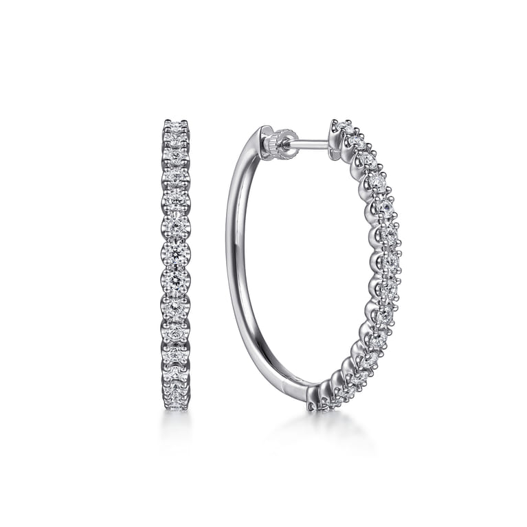 14K White Gold 30mm Diamond Hoop Earrings - 0.95 ct - Shot 1