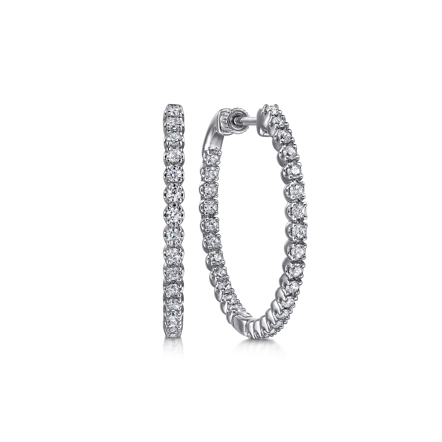 14K White Gold 30mm Diamond Inside Out Hoop Earrings - 1.35 ct - Shot 1