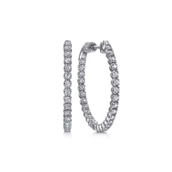 14K White Gold 30mm Diamond Inside Out Hoop Earrings