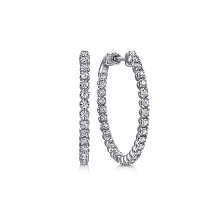 14K White Gold 30mm Diamond Inside Out Hoop Earrings