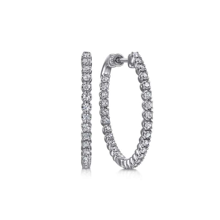 14K White Gold 30mm Diamond Inside Out Hoop Earrings - 1.35 ct - Shot 1
