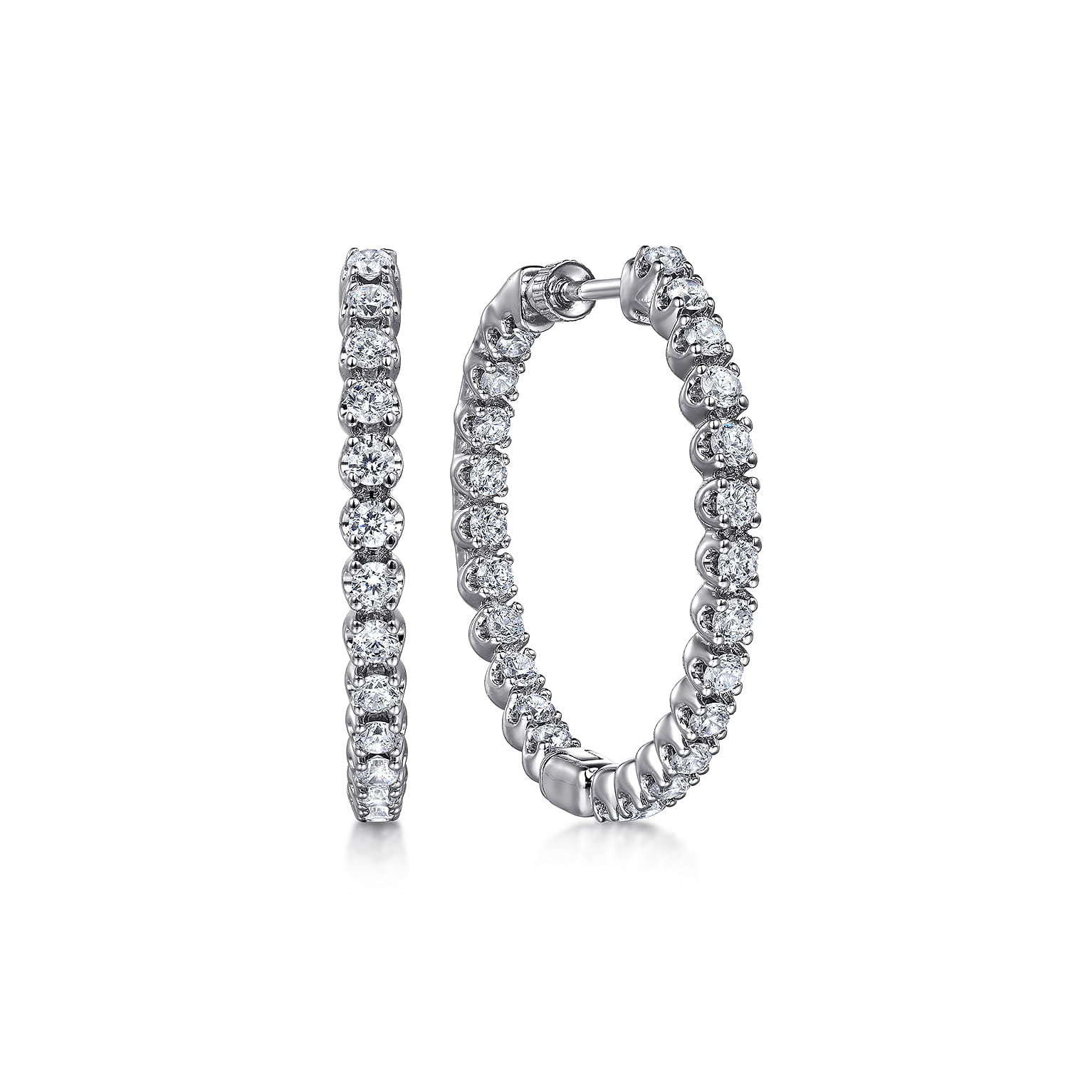14K White Gold 30mm Diamond Inside Out Hoop Earrings - 2.16 ct - Shot 1