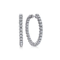 14K White Gold 30mm Diamond Inside Out Hoop Earrings