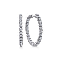 14K White Gold 30mm Diamond Inside Out Hoop Earrings