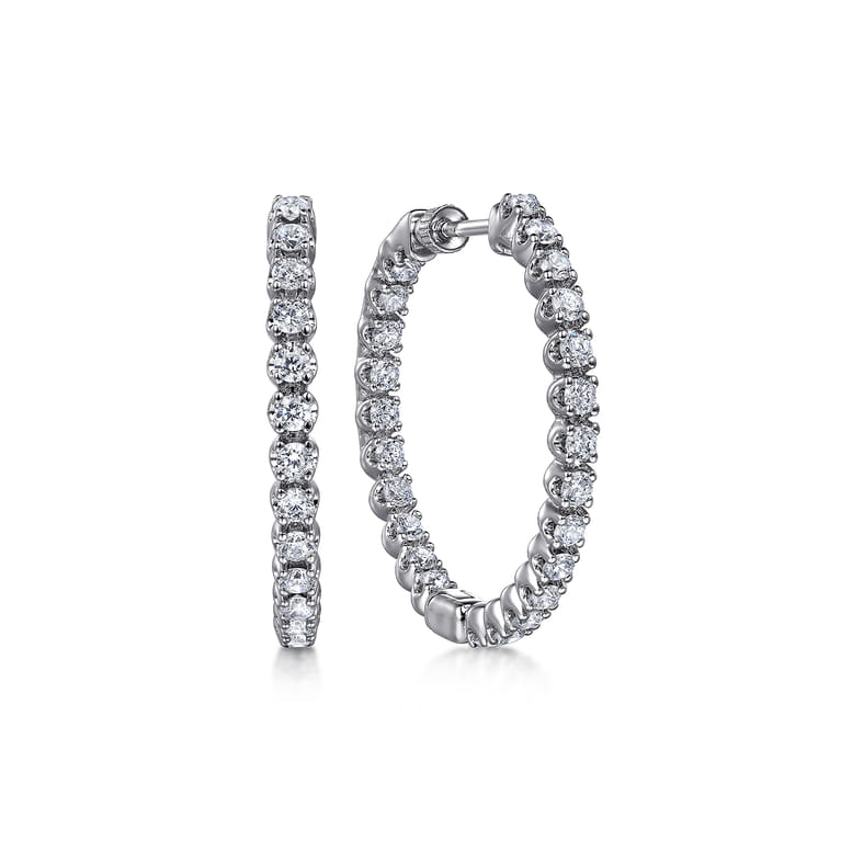 14K White Gold 30mm Diamond Inside Out Hoop Earrings - 2.16 ct - Shot 1