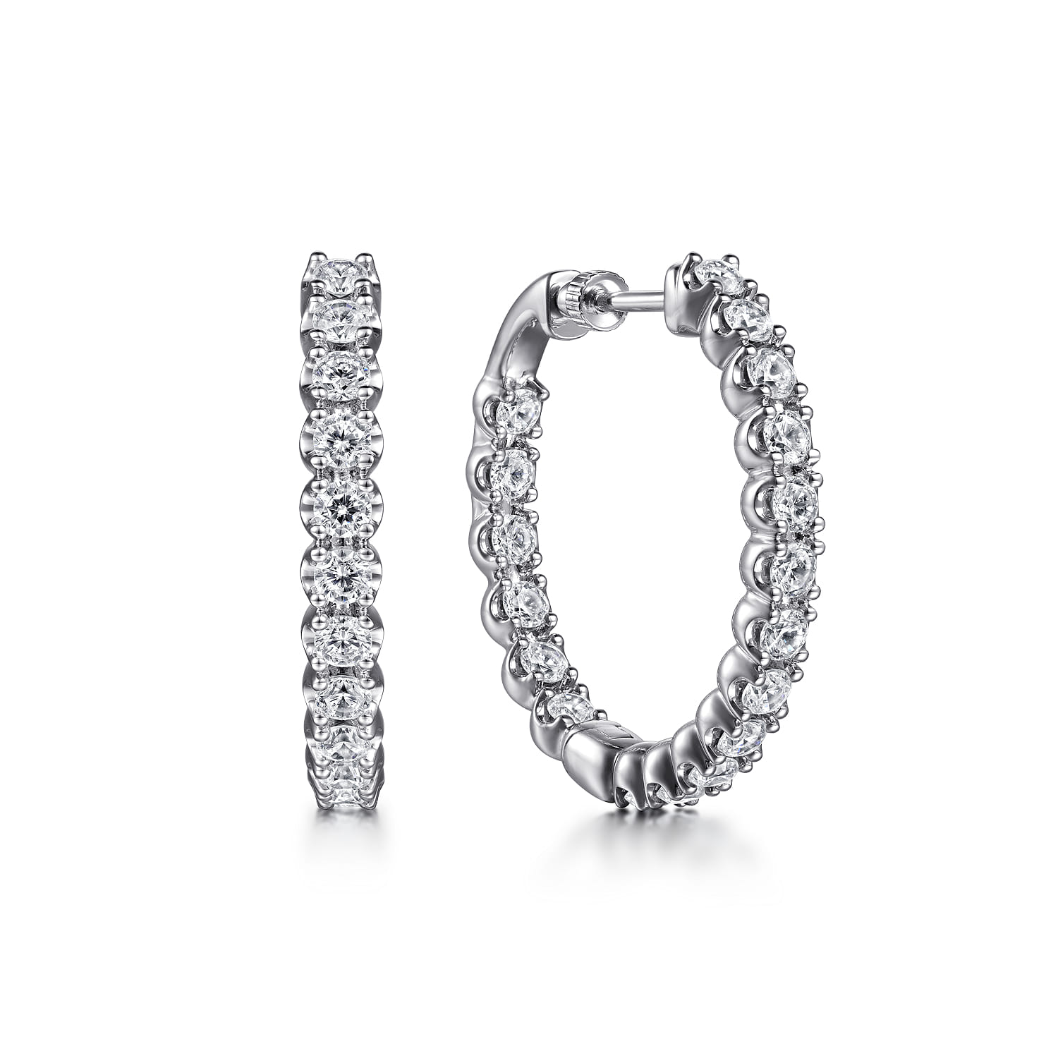 14K White Gold 30mm Diamond Inside Out Hoop Earrings - 3.08 ct - Shot 1
