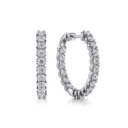 14K White Gold 30mm Diamond Inside Out Hoop Earrings