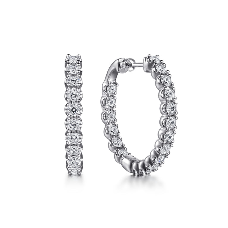 14K White Gold 30mm Diamond Inside Out Hoop Earrings - 3.08 ct - Shot 1