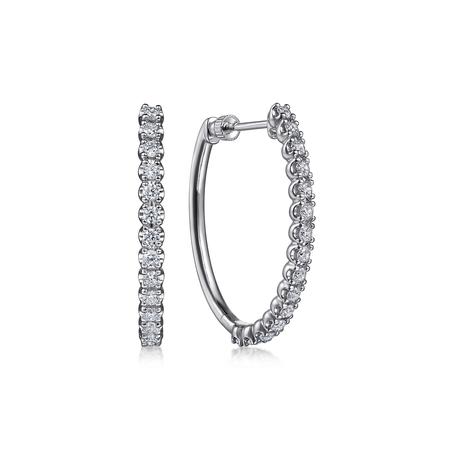 14K White Gold 30mm Diamond Oval Hoop Earrings - 0.95 ct - Shot 1