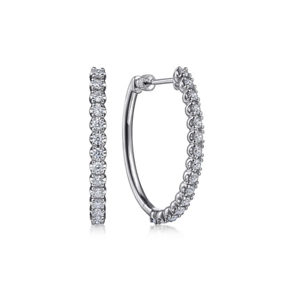 14K White Gold 30mm Diamond Oval Hoop Earrings