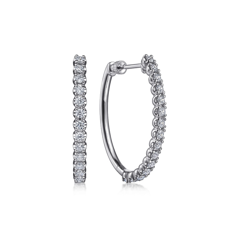 14K White Gold 30mm Diamond Oval Hoop Earrings - 0.95 ct - Shot 1