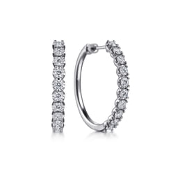 14K White Gold 30mm Diamond Round Hoop Earrings