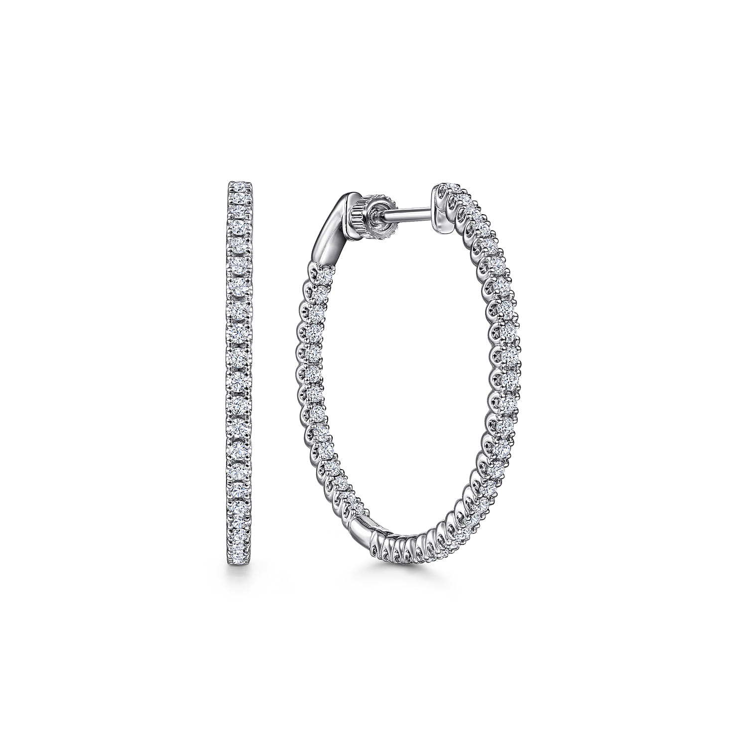 14K White Gold 30mm Inside Out Diamond Hoop Earrings - 0.9 ct - Shot 1