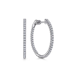 14K White Gold 30mm Inside Out Diamond Hoop Earrings