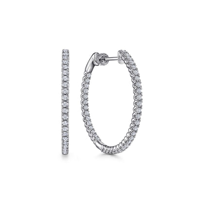 14K White Gold 30mm Inside Out Diamond Hoop Earrings