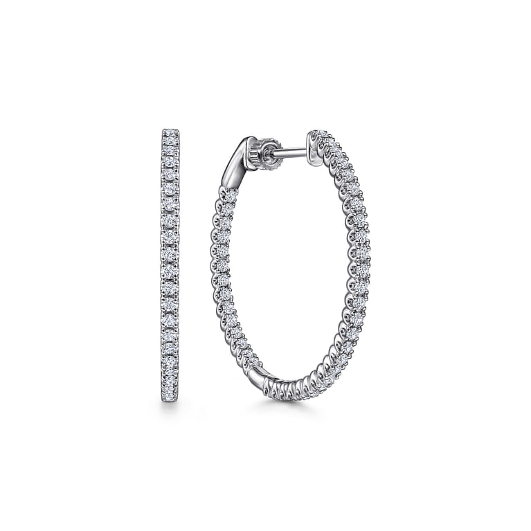 14K White Gold 30mm Inside Out Diamond Hoop Earrings - 0.9 ct - Shot 1