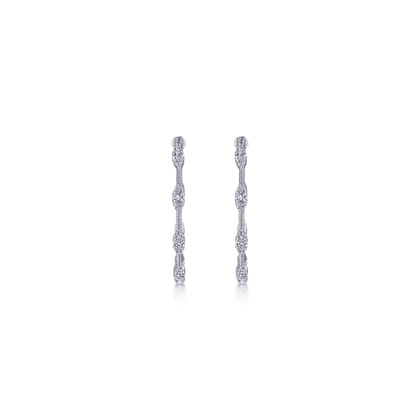 14K White Gold 30mm Round Classic Diamond Hoop Earrings