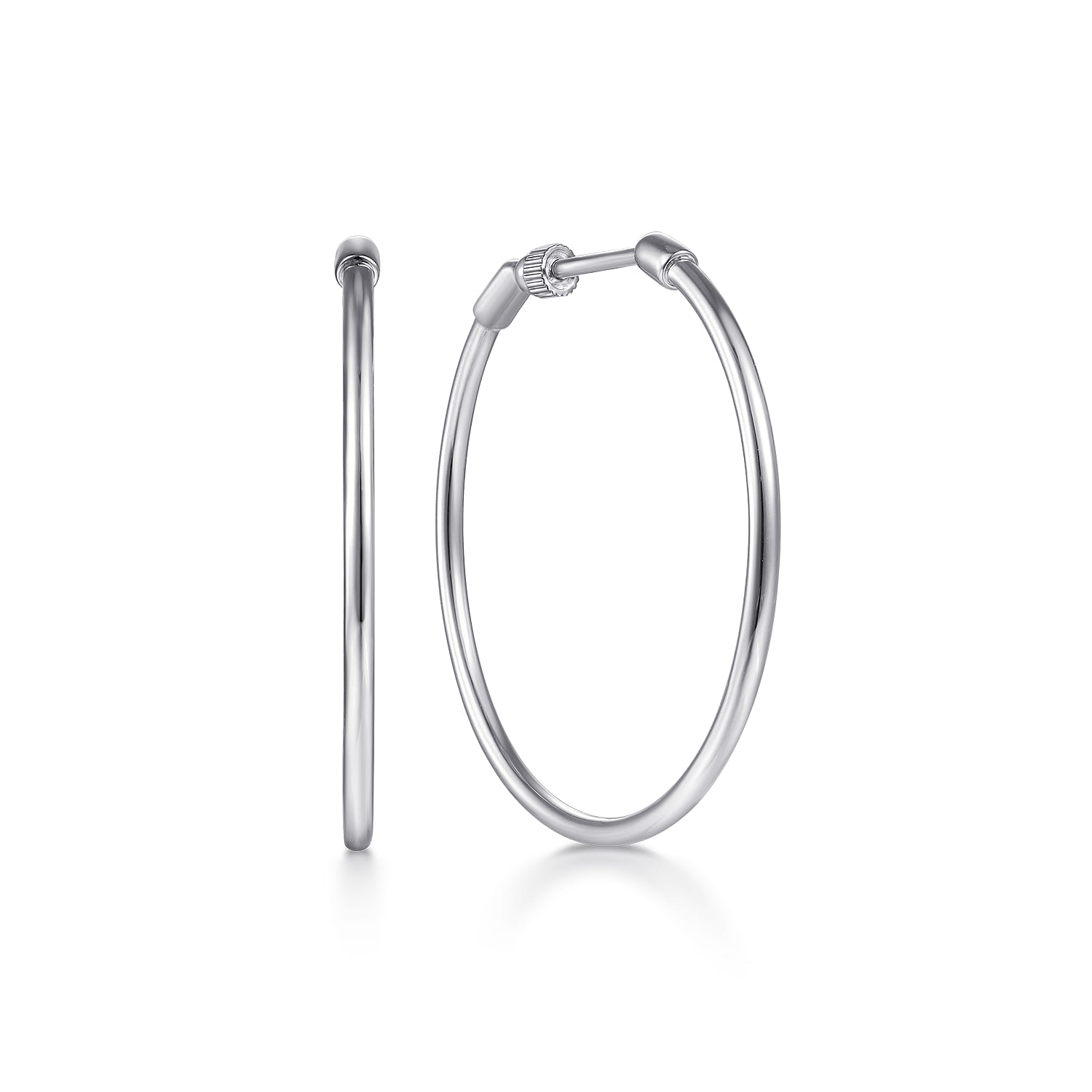 14K White Gold 30mm Round Classic Hoop Earrings - Shot 1