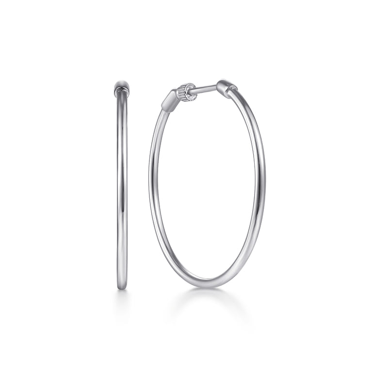 14K White Gold 30mm Round Classic Hoop Earrings - Shot 1
